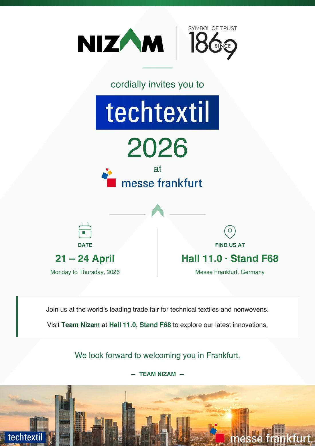 H. Nizam Din & Sons Private Limited at Techtextil 2026, Frankfurt